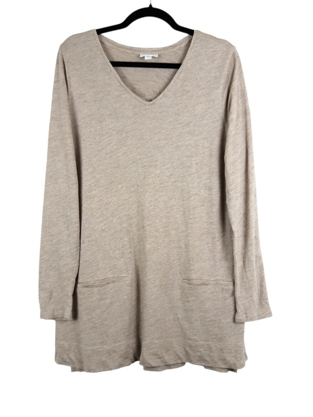 J. Jill Cotton Knit Pocket Tunic Top Lagenlook Cream Beige V Neck Size Medium